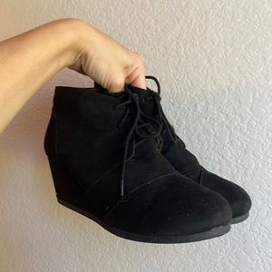 Faux Suede Black Wedge Booties - Size 8